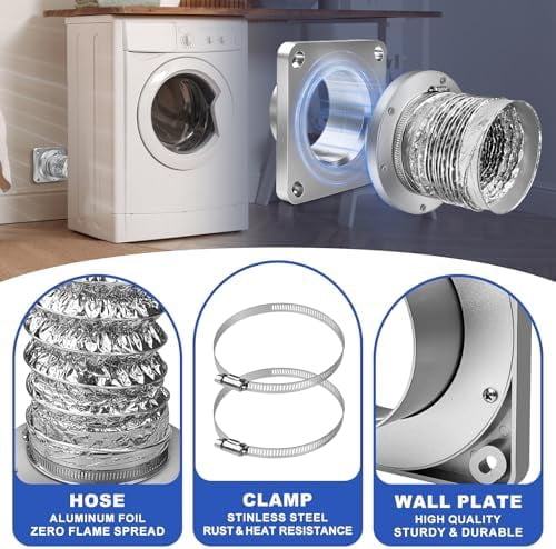 Magnetic Dryer Vent Coupler with 4 inch Hose，Magnetic Coupling for Connection and Disconnection,Magnetic Connector Kit Strong Self-connection(silver）