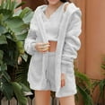 thumbnail image 4 of Leesechin Sexy Fuzzy 3 Piece Pajamas Lounge Sets for Womens Cozy 3-piece Fluffy Fleece Cardigan Robe Crop Top Shorts Warm PJ Set, 4 of 8