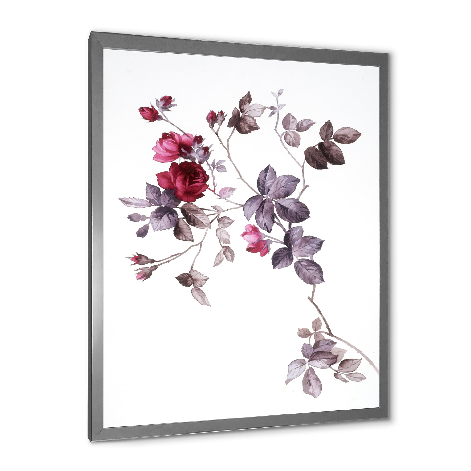Designart 'Purple Wildflowers On White II' Traditional Framed Art Print