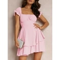 thumbnail image 5 of Aojekbee Women's Mini A-Line Dress Solid Color Ruffled Sleeves Neck Layered Hem Dress, 5 of 10