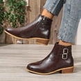 thumbnail image 2 of Chelsea Boots Women Retro Leather Stacked Low Heel Zipper Ankle Booties Fashion Buckles Winter Fall Dressy Boots, 2 of 6
