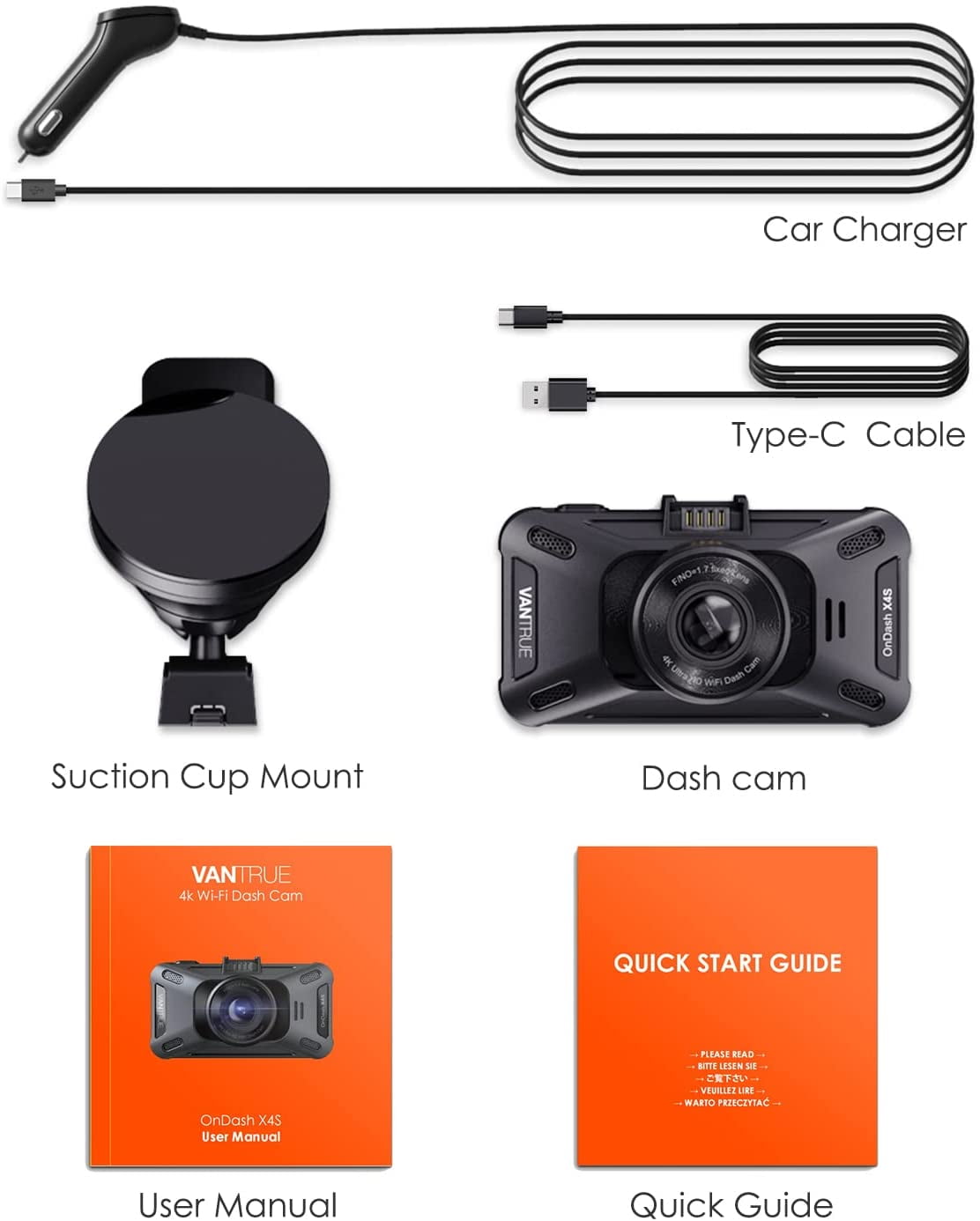 Vantrue X4S Duo 4K 5G WiFi Dual Dash Cam, 4K Front and 1080P Rear Dashcam  193368002356