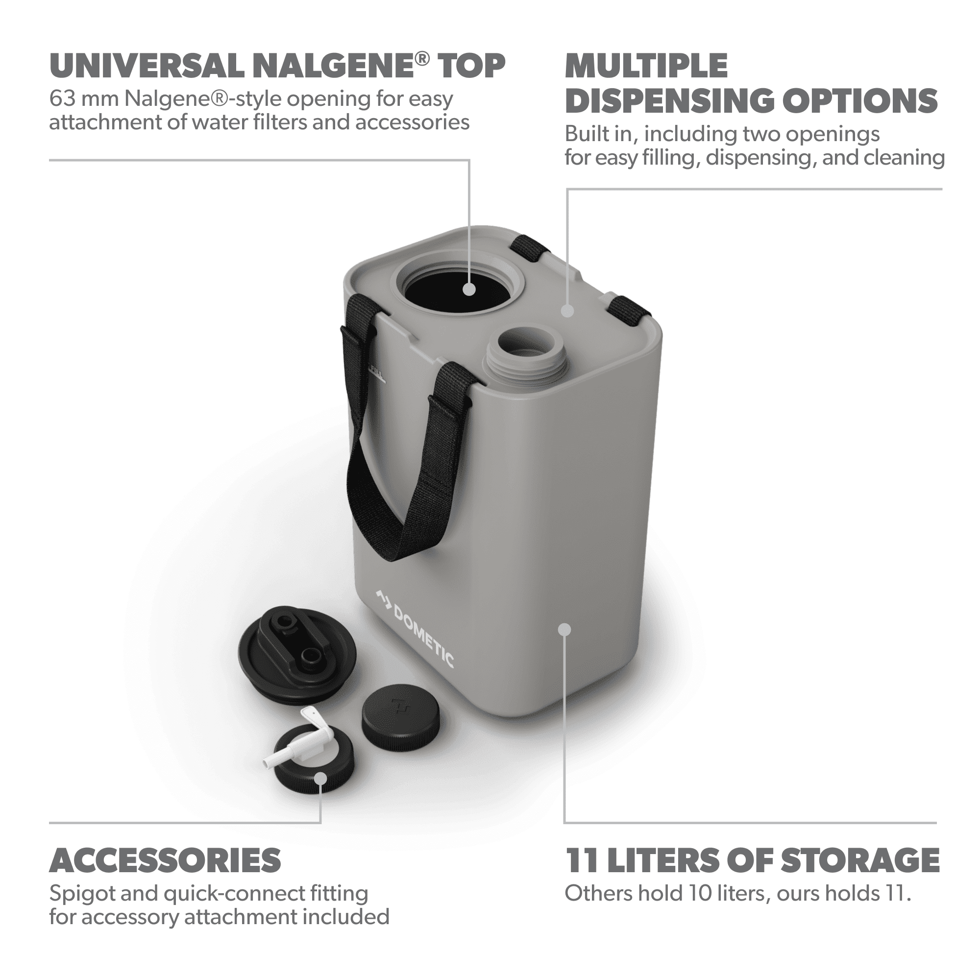 Dometic GO 11L Hydration Water Jug, BPA Free, Ideal for Camping, Outdoor Hiking