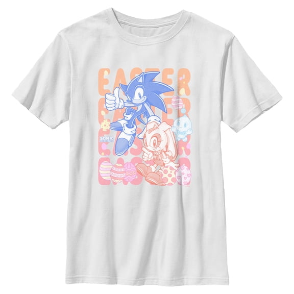 Boys Sonic the Hedgehog Happy Easter Blue Blur and Cream T Shirt