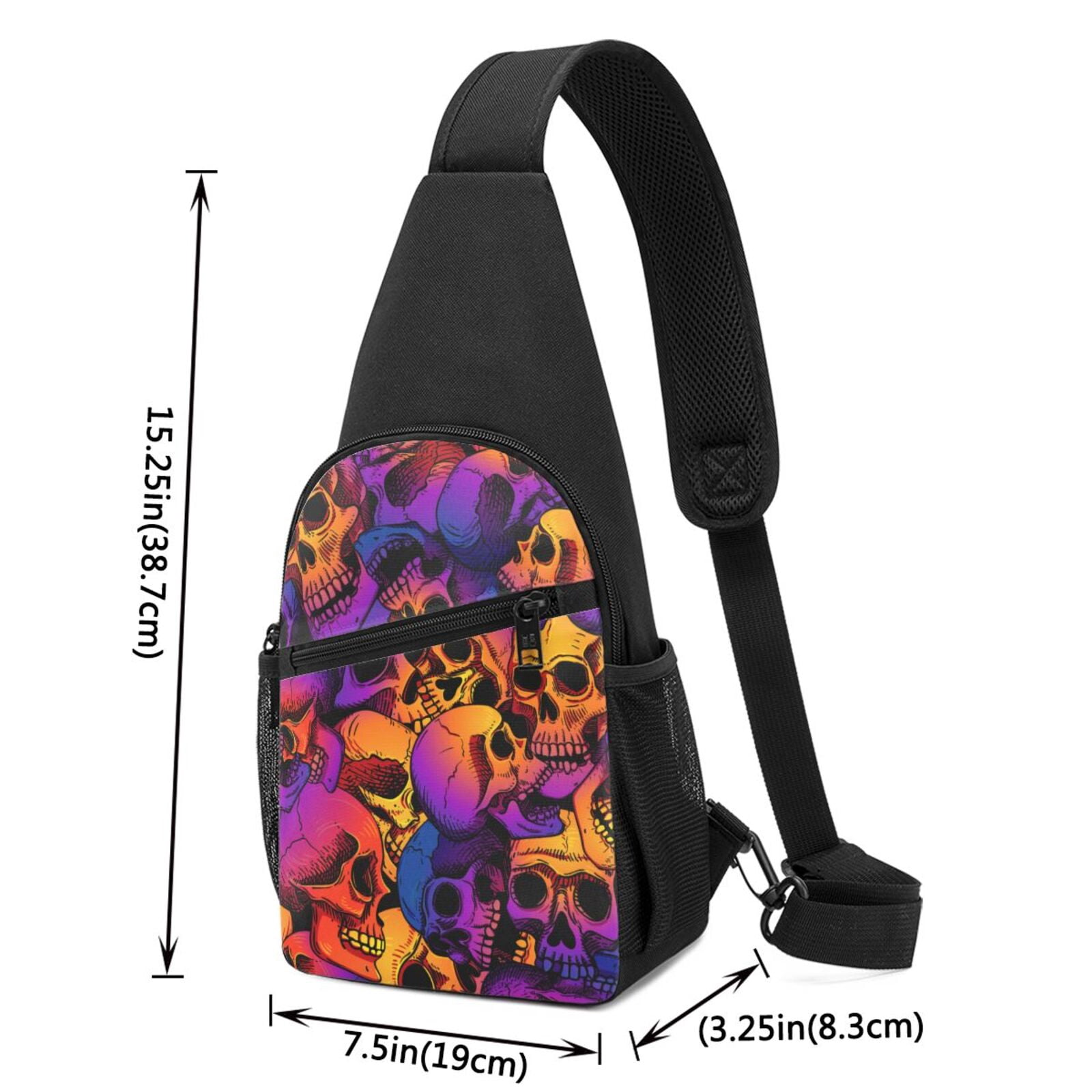 Xecao's Skull Print Sling Bag: A Versatile Chest, Shoulder, and Crossbody Backpack for Casual Days Out, Perfect for Both Men and Women