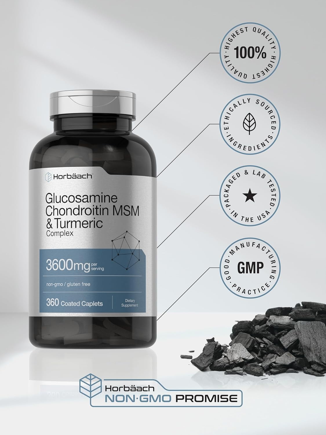 Glucosamine Chondroitin with MSM and Turmeric | 3600 mg | 360 Caplets | by Horbaach