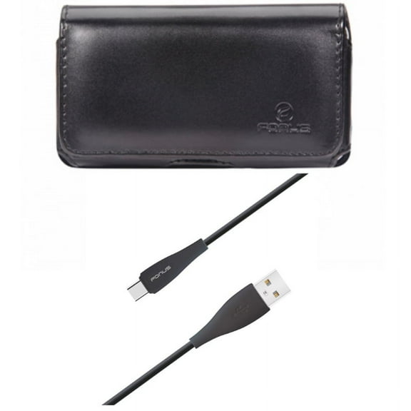 Swivel Leather Case Belt Clip w Charger Cord Type-C 6ft USB Cable D1L for Acer Liquid Jade Primo - ASUS ROG Phone, ZenFone 4 Pro - Blackberry Motion - BLU Vivo XI Plus - Google Pixel 3 XL 2 XL