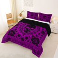 thumbnail image 2 of Homewish Spooky Halloween Skull Queen Comforter Set,Boho Damask Floral Comforter Sets Queen,Hot Purple,Black Reversible,3pcs,1 Comforter and 2 Pillowcases, 2 of 7