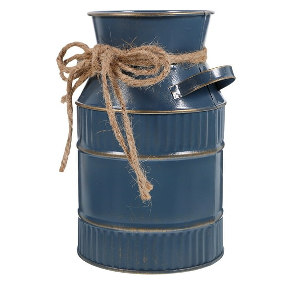 BESTOYARD Living Room Vase Rustic Blue Iron Bucket Shaped for Festival 1Pcs