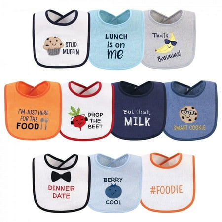 UPC: 0660168562750 | Hudson Baby Infant Boy Cotton Terry Drooler Bibs with Fiber Filling 10pk  Boy Muffin  One Size