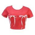 thumbnail image 4 of MEICHEN Womens Tie Front T Shirts Crop Tops Summer Trendy Basic Tees Casual Slim Fit Crew Neck Tshirts Cute Blouses, 4 of 4