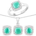 thumbnail image 1 of 3.52 Carat Genuine Emerald and White Topaz .925 Sterling Silver 3 Piece Jewelry Set (Ring, Earrings, and Pendant w/ Chain) QJ Model, 1 of 4