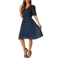 thumbnail image 4 of INSPIRE CHIC Women's Dress Chiffon Metallic Stars Ruched Sleeve V Neck A-line Dress L Navy Blue, 4 of 6