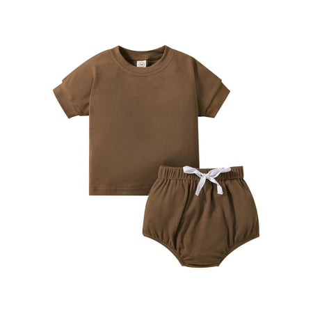 

TheFound Summer Causal Baby Boys Girls 2pcs Clothes Solid 3 Colors Short Sleeve Pullover Sweatshirt Tops Shorts Sets