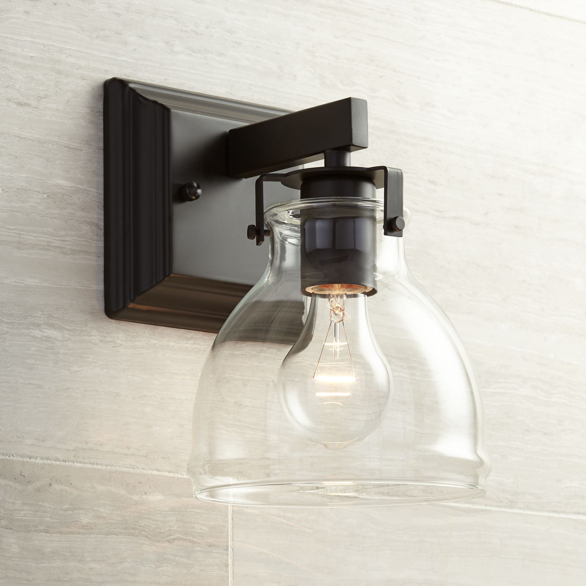 Possini Euro Design Modern Wall Light Sconce Bronze Hardwired 9 1/2' High Fixture Clear Glass for Bedroom Bathroom Hallway