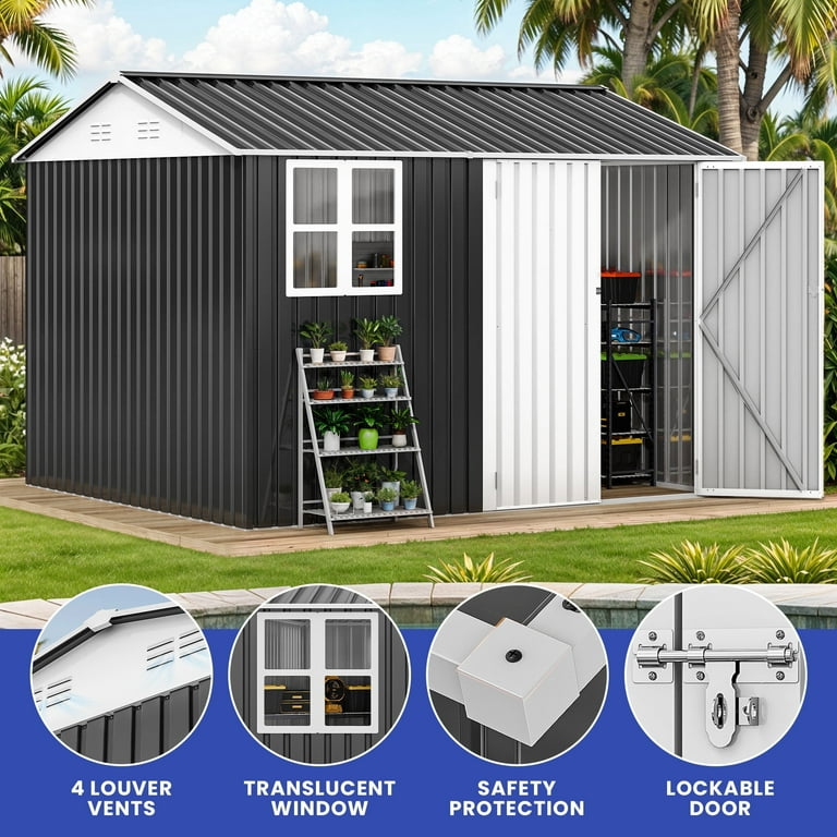 ModFusion 8x10 ft Storage Shed with Large Window, Lockable Double