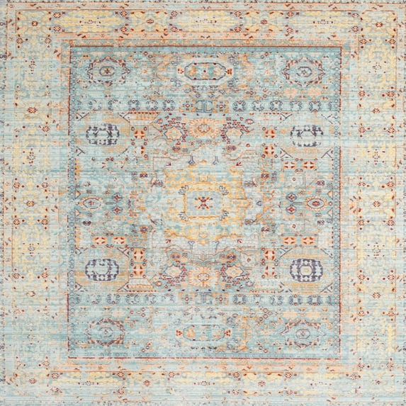 Ahgly Company Machine Washable Indoor Square Traditional Light French Beige Brown Area Rugs, 3' Square