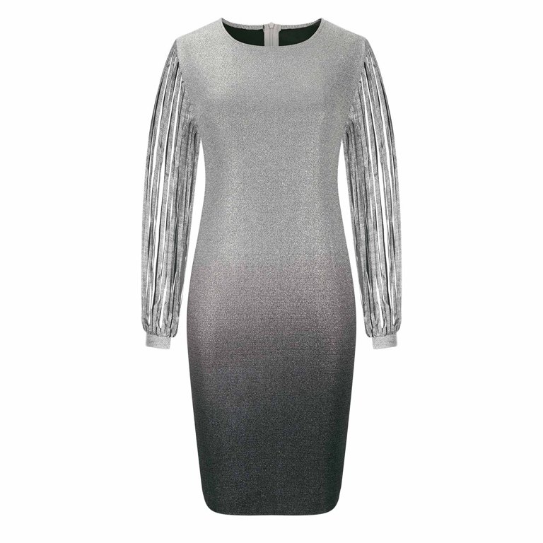 women's holiday dresses 2025 Blczomt Gray Womens Holiday Dresses 2025 Mini Ribbed Sequin Long Sleeve Bodycon Crew Neck Sweater Solid Sexy Dresses, Women's, Size: