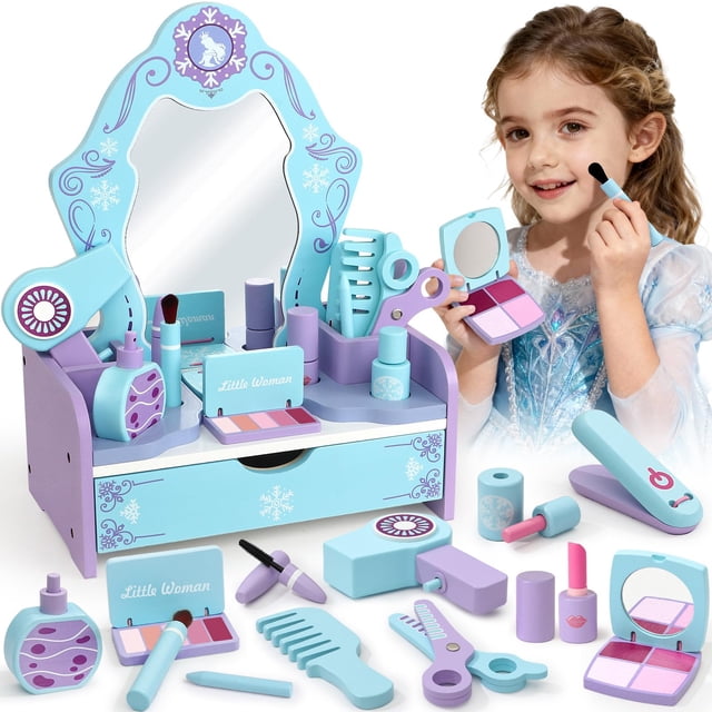 Set de Tocador de Madera para Niñas Toyssa con Espejo y 12 Accesorios