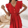 thumbnail image 5 of Robes Décontractées Offre du Jour! Aqestyerly Mode Femme Robe Courte Sans Manches Col en V Boutonnée Décorative avec Ceinture, 5 of 5