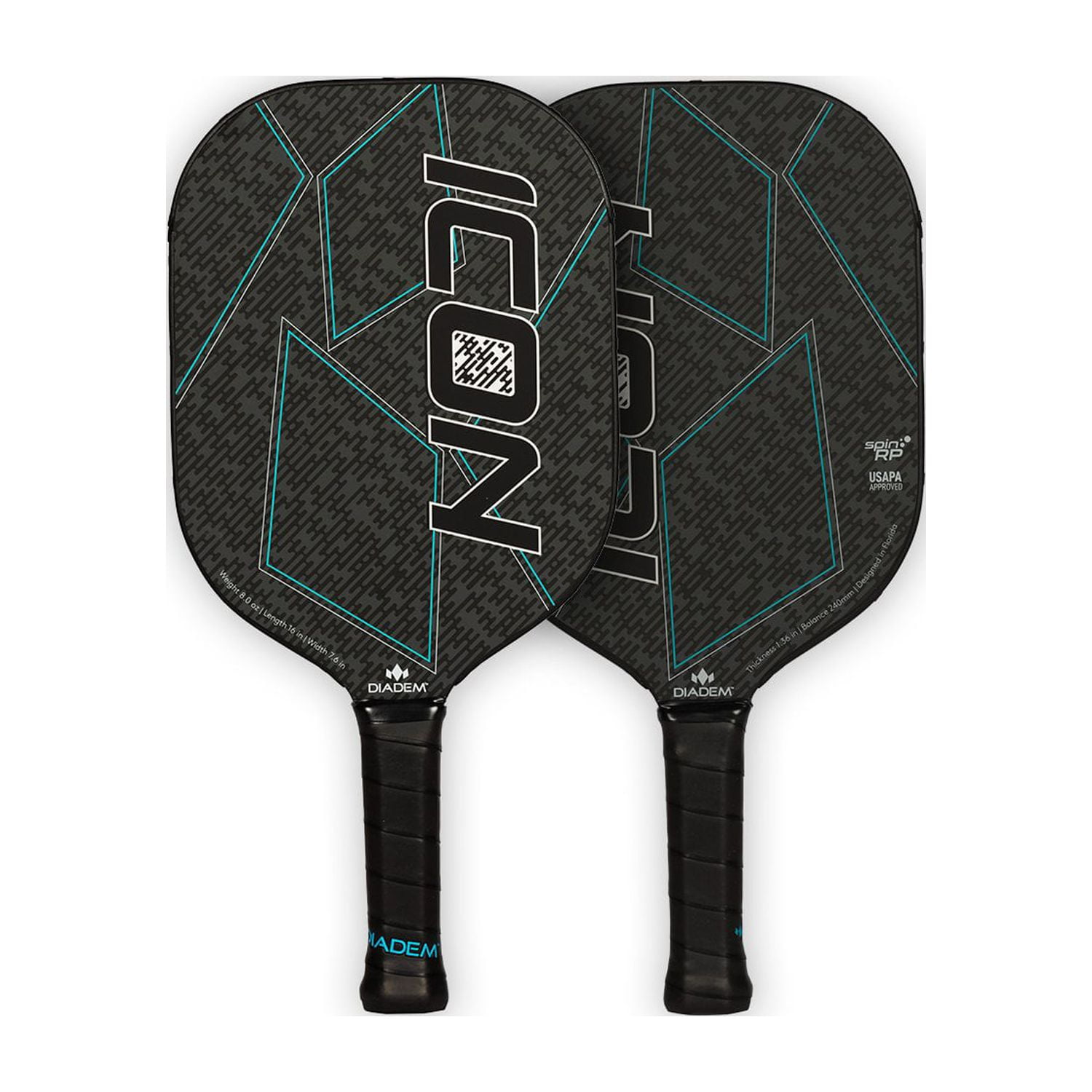 Diadem Sports Icon Pickleball Paddle, Midweight Carbon Fiber, 8 oz, Black