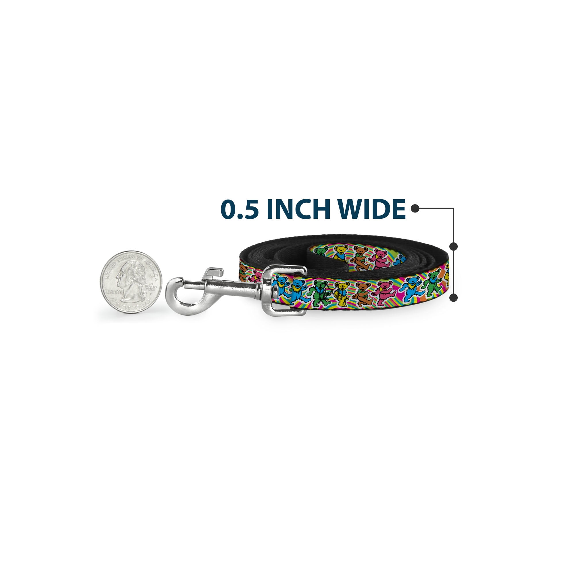 Grateful Dead Pet Leash, Dog Leash, Grateful Dead Dancing Bears Swirl Multi Color, 6 Feet Long 1.0 Inch Wide