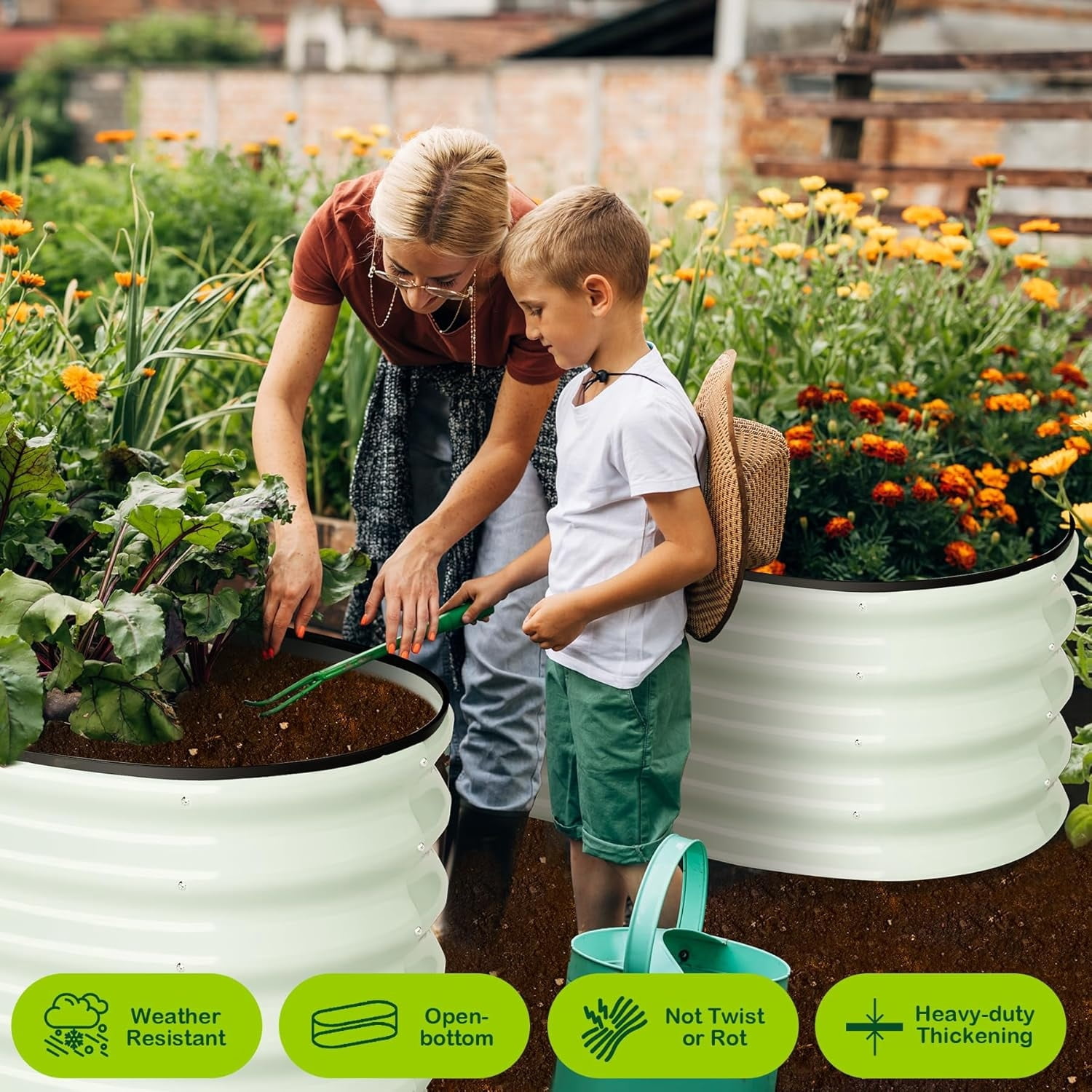 Galvanized Metal Raised Garden Bed 2-Pack 4.5x2x1 ft, White Oval Outdoor Planter Box Kit with Open Bottom Drainage for Growing Vegetables, Plants & Flowers in Backyard or Patio