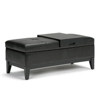 Oregon 42 inch Wide Storage Ottoman Bench with Tray in Midnight Black Vegan Leather
