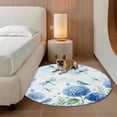 Blue Floral Bird 3' Round Rug for Bathroom Accent Bedside Corner ...