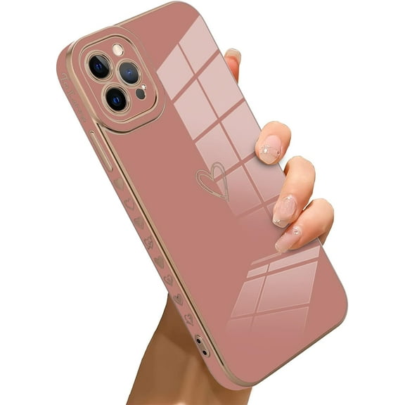 Compatible with iPhone 12 Pro Max Case Love Heart Plating Electroplate Luxury Elegant Case Camera Protector Soft TPU Shockproof Protective Corner Back Cover iPhone 12 Pro Max Case -Pink