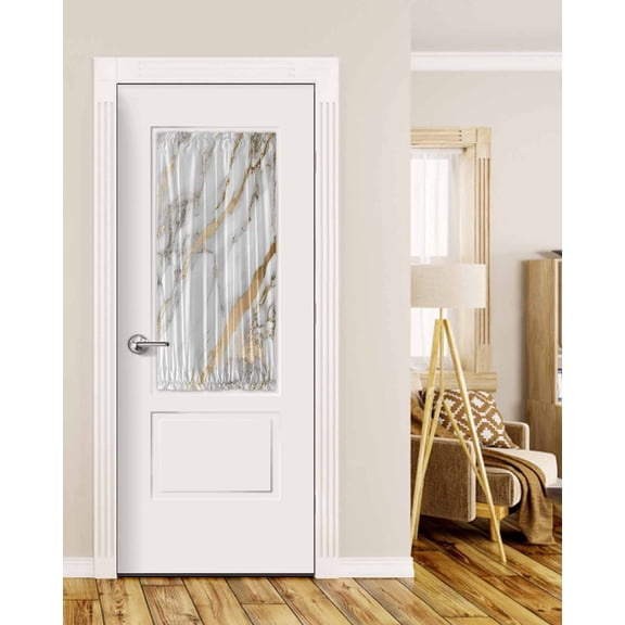 Marble White Blackout Curtains French Door Curtains for Door Window, Abstract Yellow Crack Artwork Privacy Drapery for Patio/Sidelight Doors, 1 Panel with Tieback, 25 x 40 Inches