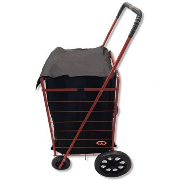 Extra Large Folding Shopping Cart Basket 4 Wheel Jumbo FREE LINER by SCF (Red with Black liner) - Walmart.com