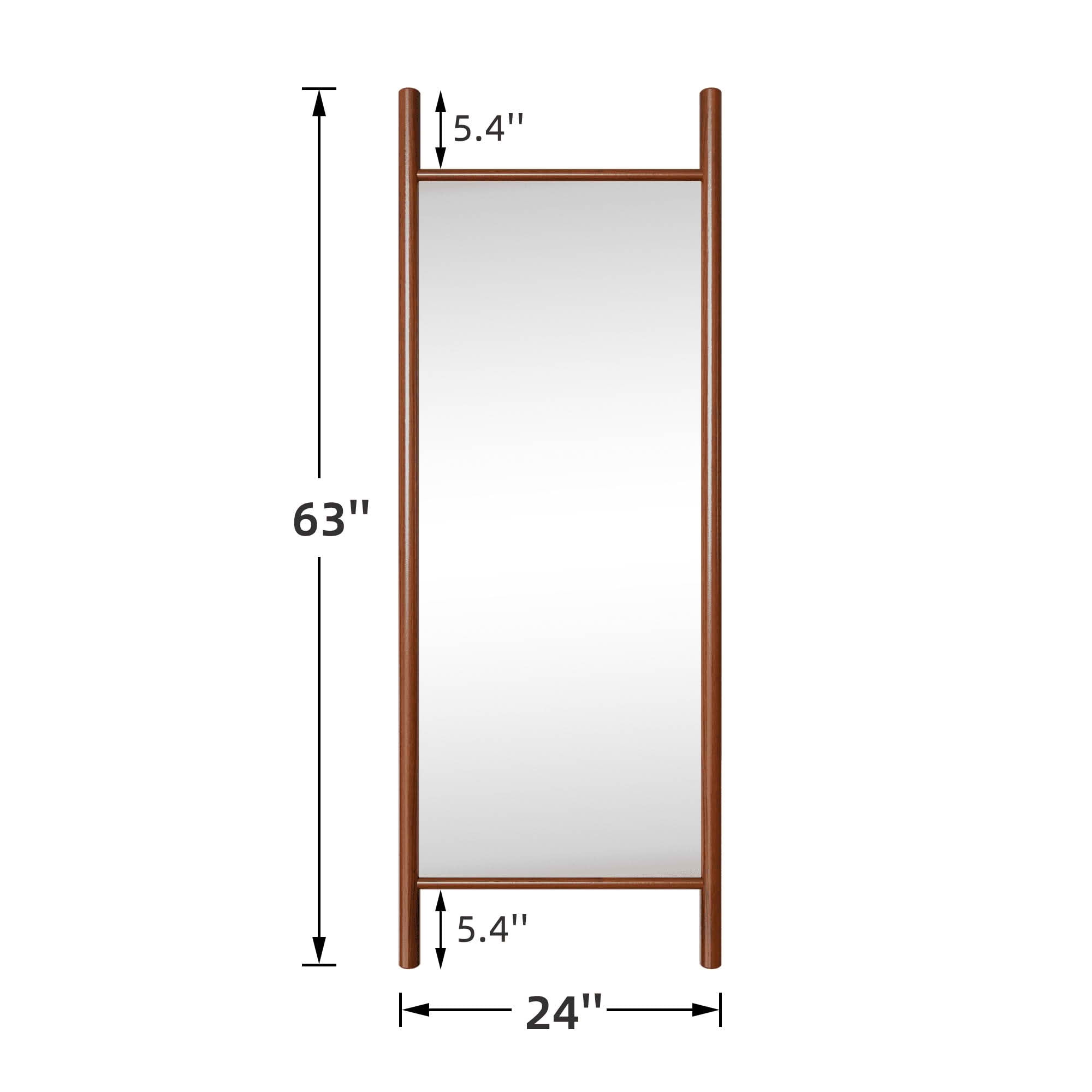 MAYEERTY 63x24x1 Inch Walnut Wood Ladder Rectangular Full Length Mirror, No Stand for Bedroom