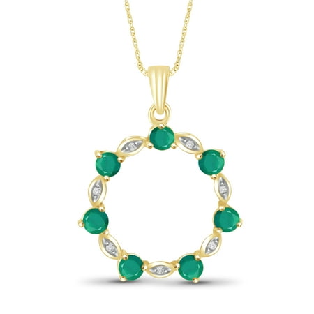 Diamond Accented Circle Pendant - JewelersClub 1 1/3 Carat T.G.W. Emerald and White Diamond Accent 14kt Gold Over Silver Circle Pendant