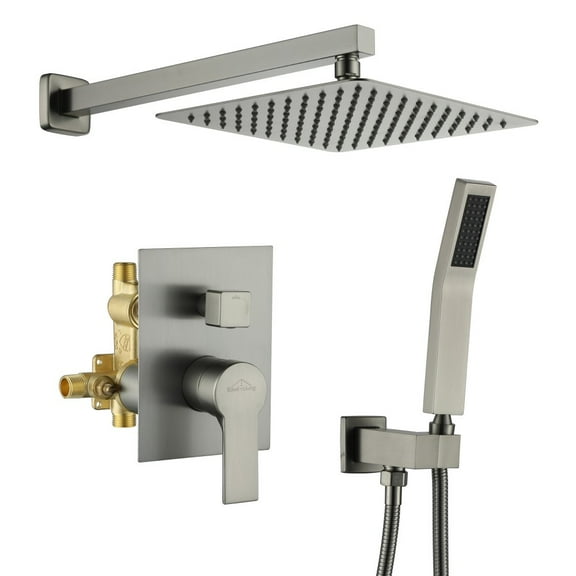 Boyel Living 10 Inch 1-Spray Patterns Brushed Nickel Shower System with High Pressure Rain Wall Mount Dual Shower Head, Matte Black Rainfall Shower System Bathroom shower set