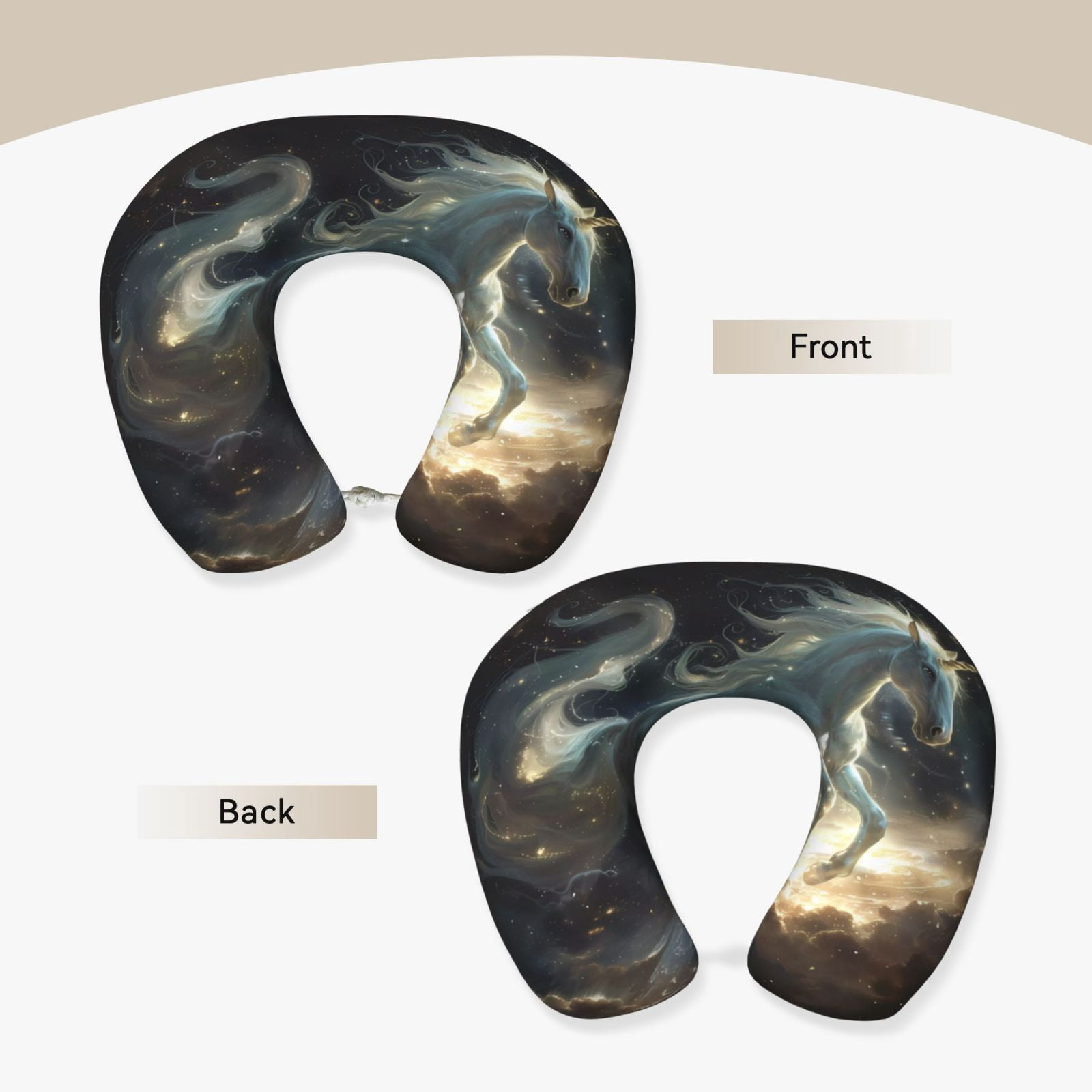 Xecao Space White Horse Print Memory Foam Cervical Neck Pillow Versatile U-Shaped Pillows for Home,Office,Camping,Travelling,Soft Washable Cover