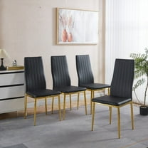 Nordic Solid Wood Dining Chairs - 4-Pack with Golden Color Legs and Black Seat