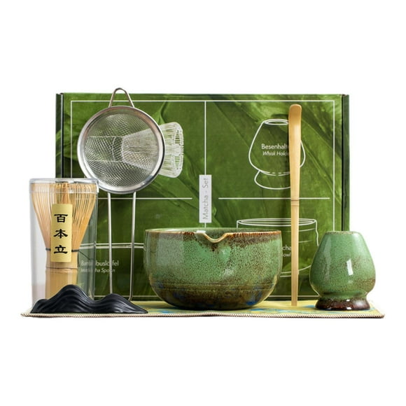 Matcha Set Ceramic Matcha Kit Herramientas de fabricación de té, resistente, soporte para del té Kit de la Matcha Matcha Bowl 7 piezas verdes