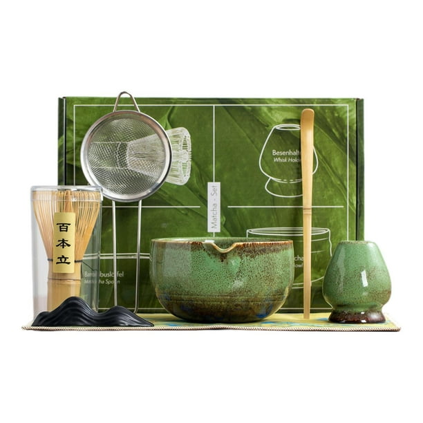 Matcha Set Ceramic Matcha Kit Herramientas de fabricación de té, resistente, soporte para del té Kit de la Matcha Matcha Bowl 7 piezas verdes