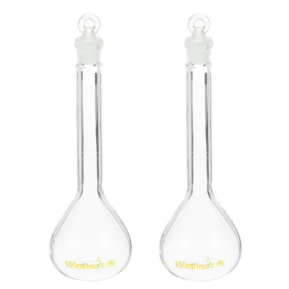 Uxcell 100ml Tolerance 0.1ml 3.3 Borosilicate Glass Volumetric Flask with Glass Stopper, Clear, 2 Pack