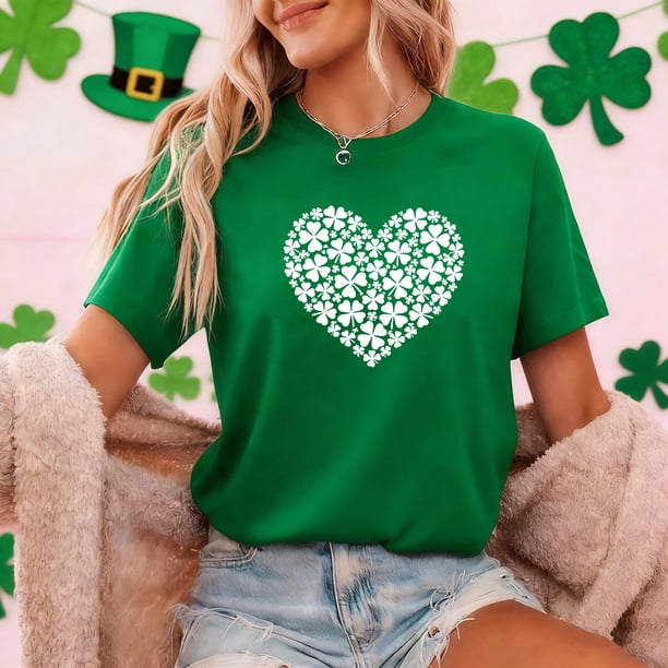 TaTaai Women's St. Patrick's Day Fun Print Round Neck Short Sleeve T-Shirts Casual Lightweight Soft Comfortable Tees Fashion Tops for Spring Summer Daily Wear Gift