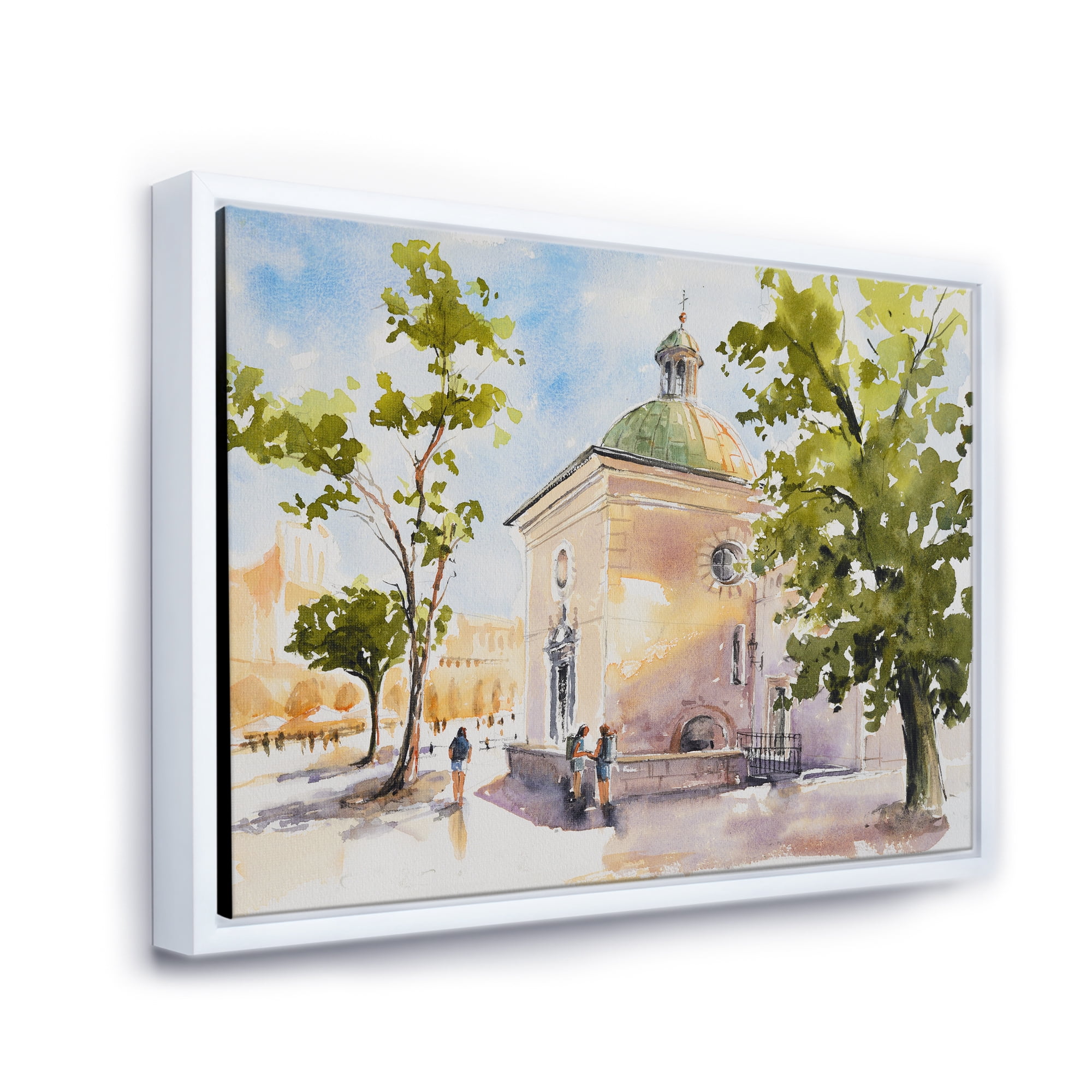 Designart 'People At Rustic Church In The Village' Country Framed Canvas Wall Art Print