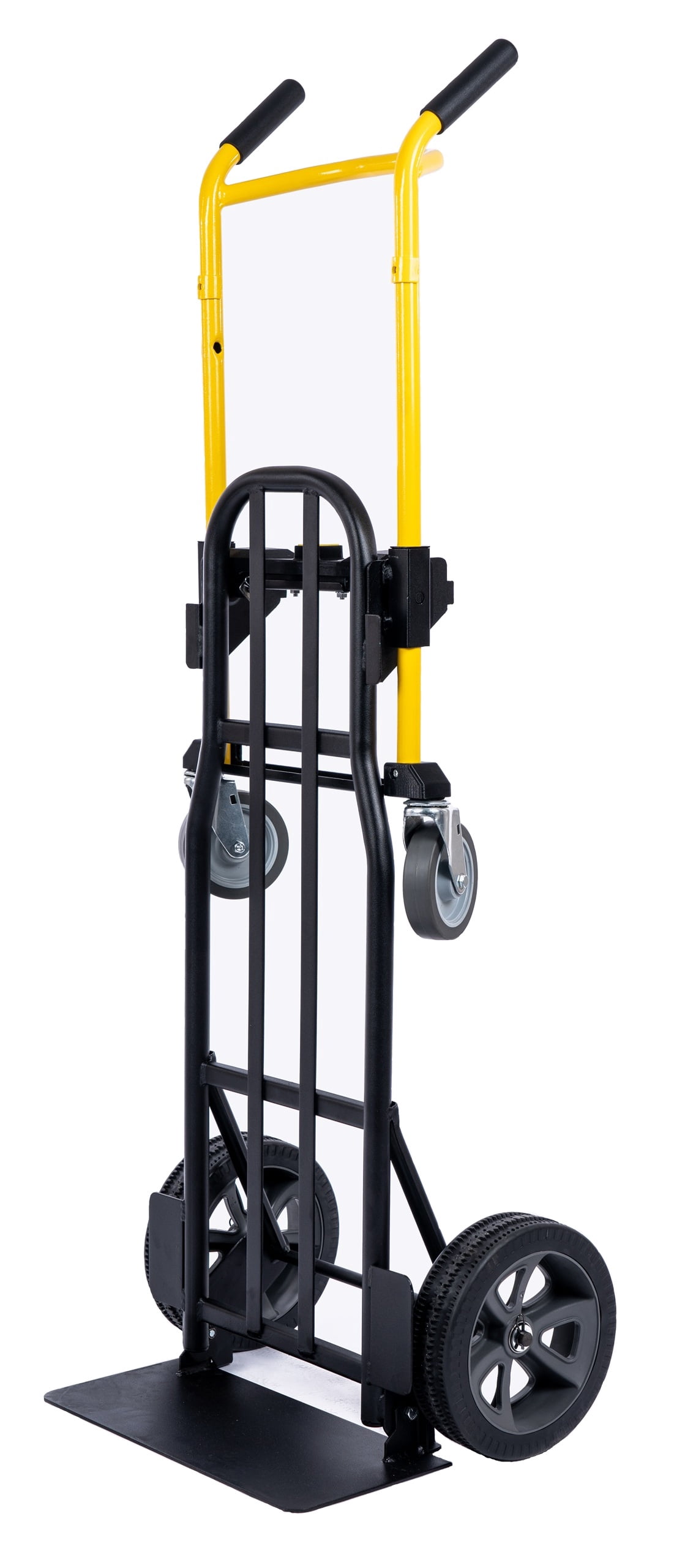 Harper Trucks JDCSC0335PC 1000 lb. Capacity 5-in-1 Kwik Shift Convertible&nbsp;Hand Truck with 10" Flat Free DuroTread Pro Wheels, Yellow&nbsp;Handle/Black Frame