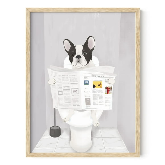 HAUS AND HUES Bathroom Wall Art Framed, Framed Bathroom Wall Art, Framed Wall Art for Bathroom, Funny Bathroom Wall Art, Bathroom Artwork for Wall Funny, Bathroom Dog Decor (Beige Framed, 12x16)