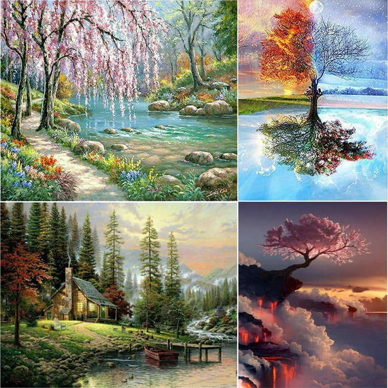 Landscape Paint by Numbers for Adults and Beginners,DIY Acrylic Painting Kits on Canvas Without Frame, Simple Starry Sky Oil Painting for Home Wall