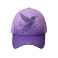 thumbnail image 2 of Purple Floral Hummingbird Print Awareness Hat | Unisex, Purple Ribbon Design, Pansy Floral Print, Awareness Support, Baseball Cap(B-Style), 2 of 9