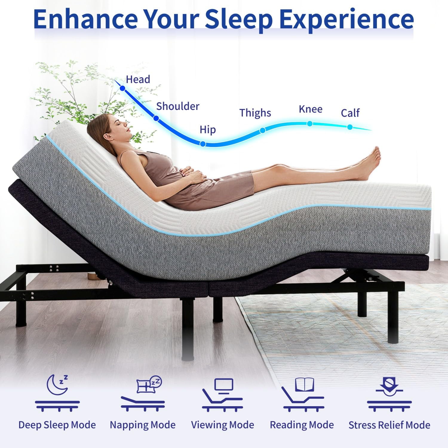 Queen Adjustable Bed Frame with Mattress,12 Inch White Gel Memory Foam Medium-Firm Mattress in Box,Pillow-Tilt, Head and Foot Lift, Updated AElectric Beds with APP Control,USB, Massage