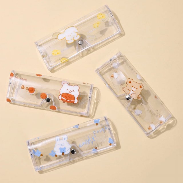 Juego de 4 piezas de caja de gafas transparente de cactus de dibujos animados, grande y fresco, para estudiantes y adolescentes, gafas para miopía, caja de PVC para gafas de sol JM