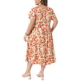thumbnail image 3 of Agnes Orinda Women's Plus Size Dress Floral Print Crew Neck Tulip Short Sleeve Flowy Summer Midi A Line Dresses with Pocket 4X White Red, 3 of 6