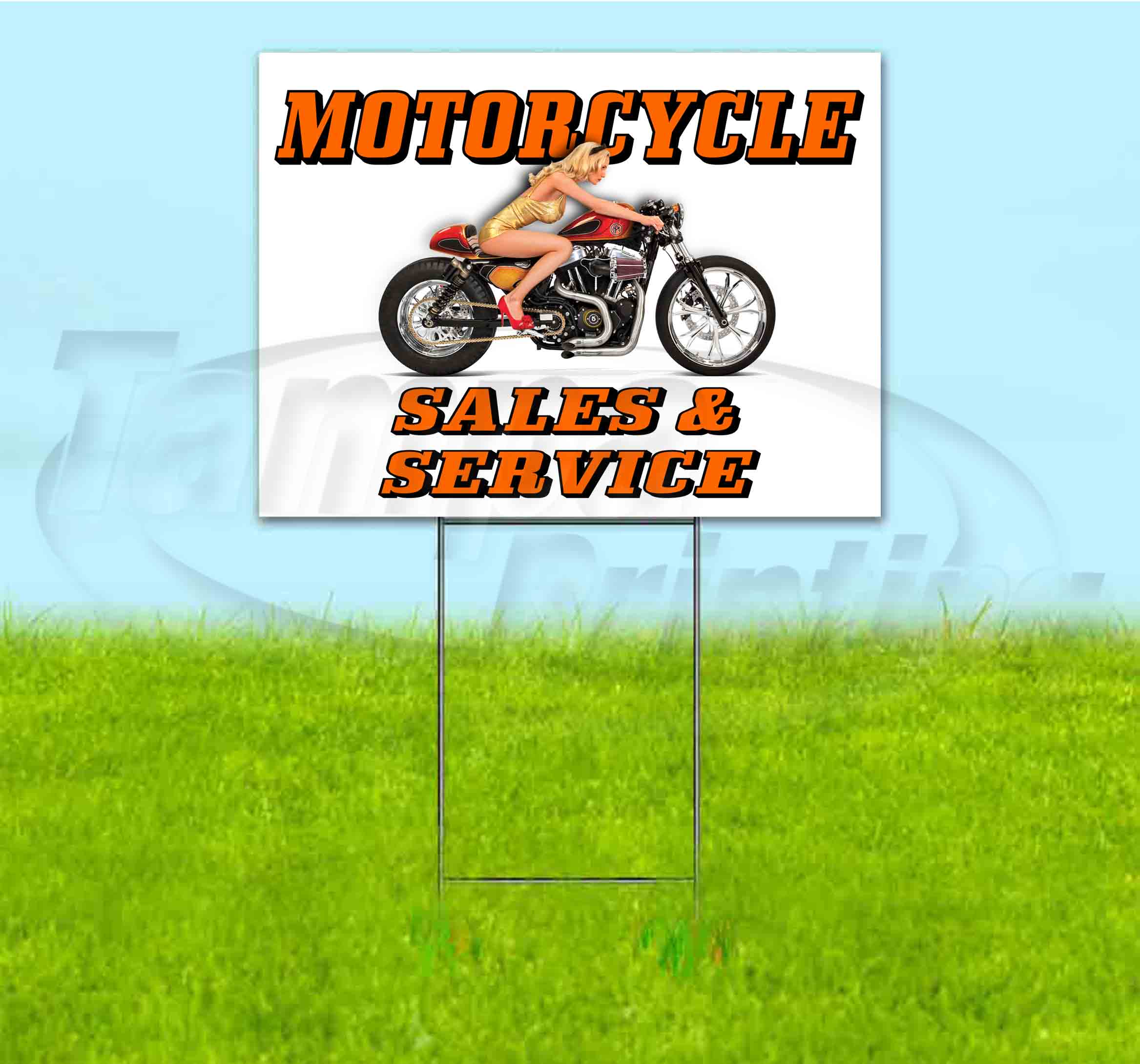 Motorcycle Sales & Service (18"" X 24"") Yard Sign, Includes Metal Step Stake